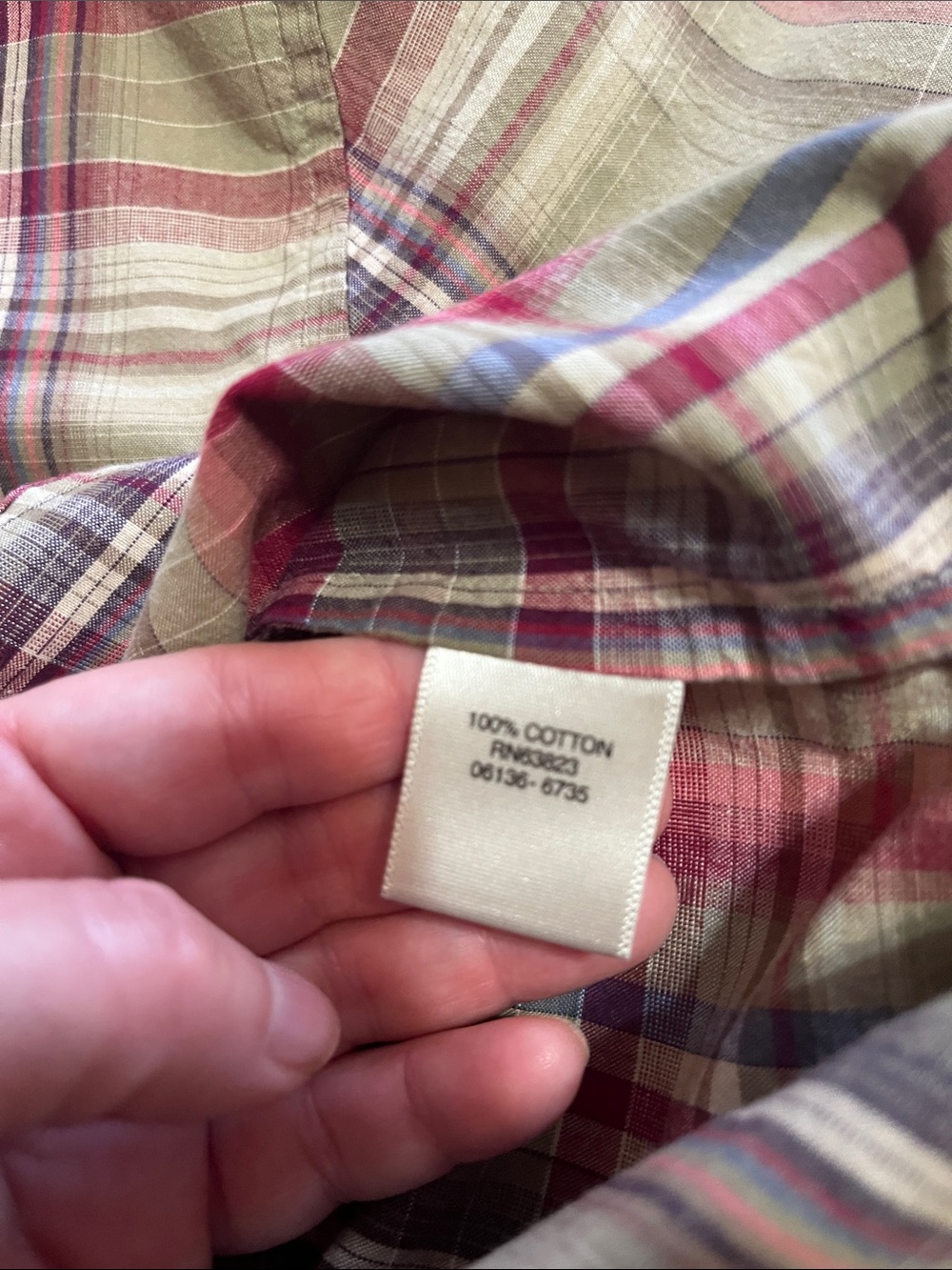 Christopher & Banks Plaid Cotton Blouse L Floral Trim 3/4 Sleeve Boxy - Picture 8 of 9
